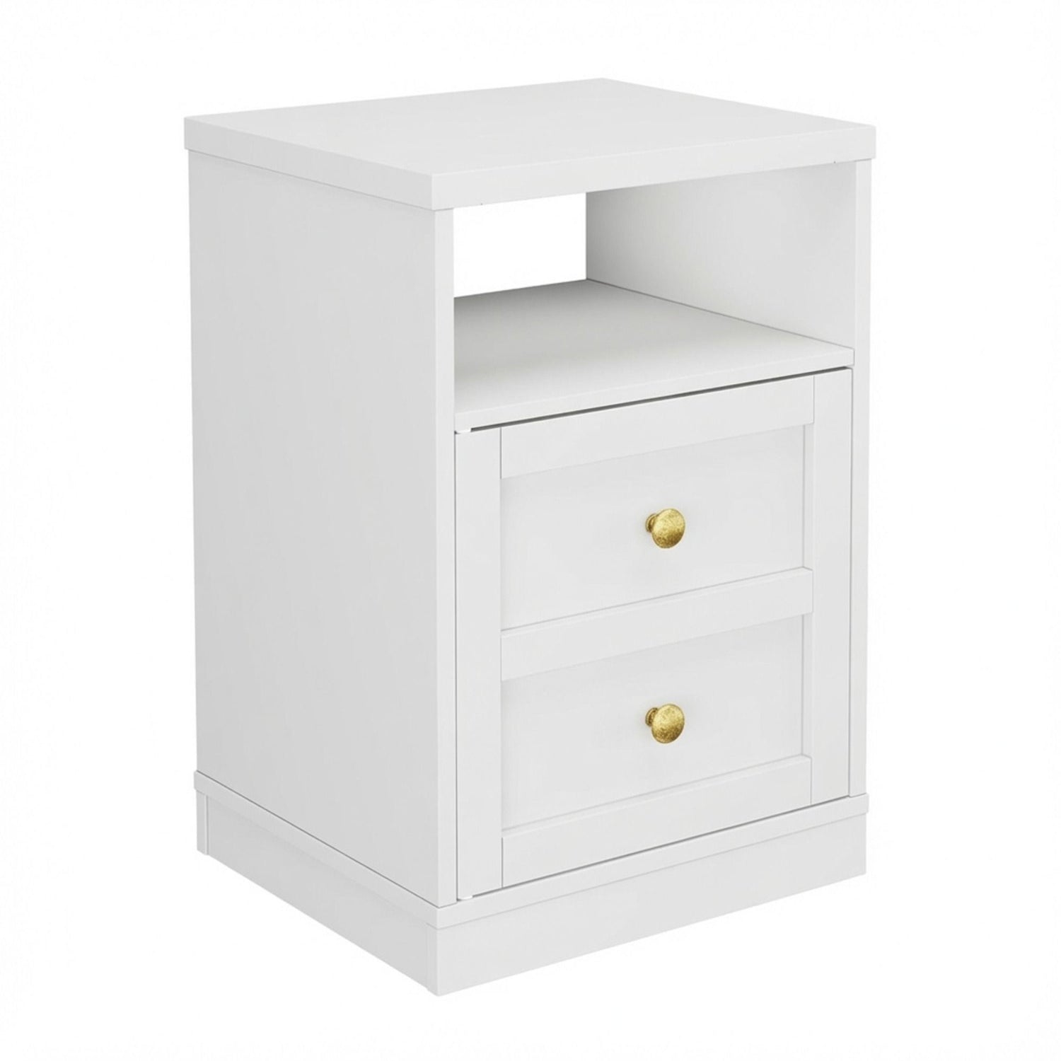 Nightstand With Door &amp; Shelf, 2 Drawer Side Table