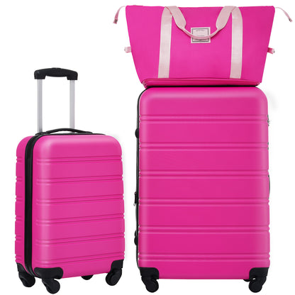 Hardshell Luggage Sets 2 Pieces + Bag Spinner Suitcase With Tsa Lock Lightweight 20&quot; / 28&quot; - Pink