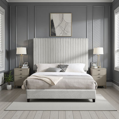 Queen Size Minky Stone Upholstered Platform Bed