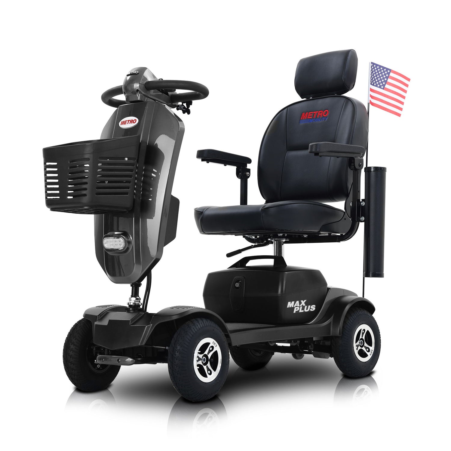 Max Plus - 4 Wheels Outdoor Compact Mobility Scooter With 2 Pieces X 20Ah Lead Acid Battery, 16 Miles, Cup Holders &amp; USB Charger Port