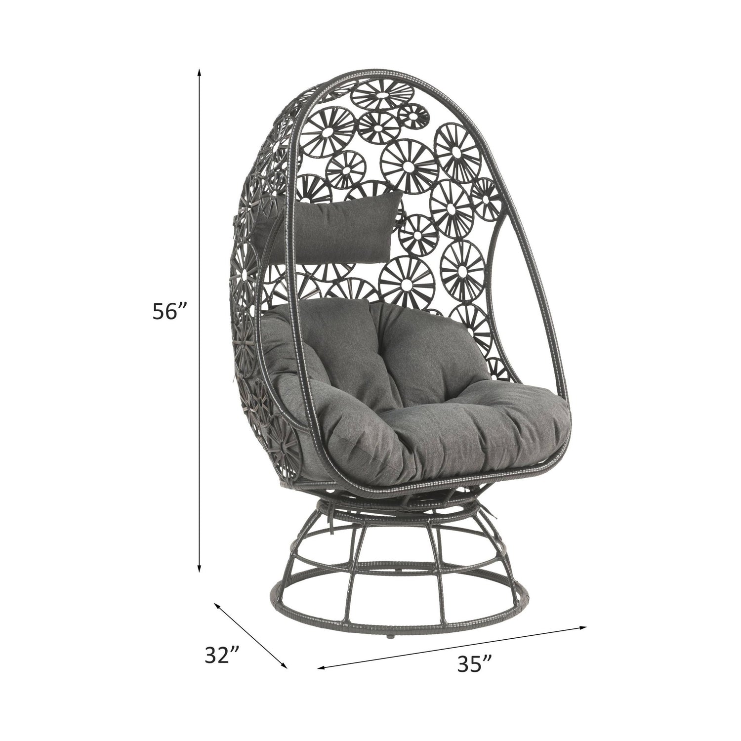Hikre - Patio Lounge Chair &amp; Side Table - Black / Charcoal
