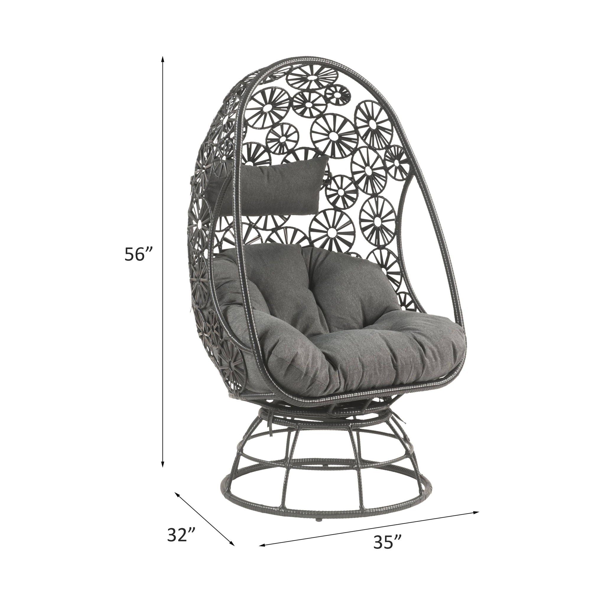 Hikre - Patio Lounge Chair &amp; Side Table - Black / Charcoal