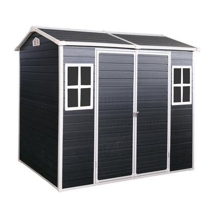 Resin Outdoor Storage Shed Waterproof Shed With Floor &amp; Two Windows &amp; Lockable Door, Tool Shed For Garden, Patio, Backyard