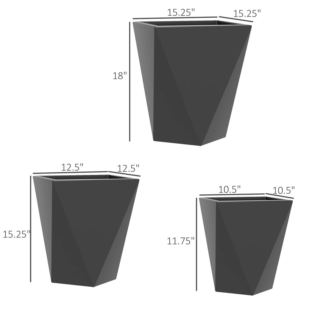 Outsunny - 18&quot;, 15.25&quot;, 11.75&quot; Tall Planters (Set of 3), Indoor Outdoor Planters With Drainage Holes, Stackable Flower Pots For Garden, Patio, Balcony, Front Door - Gray