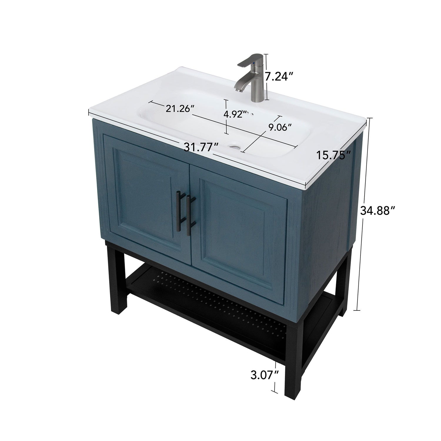 Modern Freestanding Bathroom Vanity With Ceramic Sink, Hot And Cold Faucet, Storage Cabinet &amp; Open Shelf