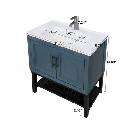 Modern Freestanding Bathroom Vanity With Ceramic Sink, Hot And Cold Faucet, Storage Cabinet &amp; Open Shelf