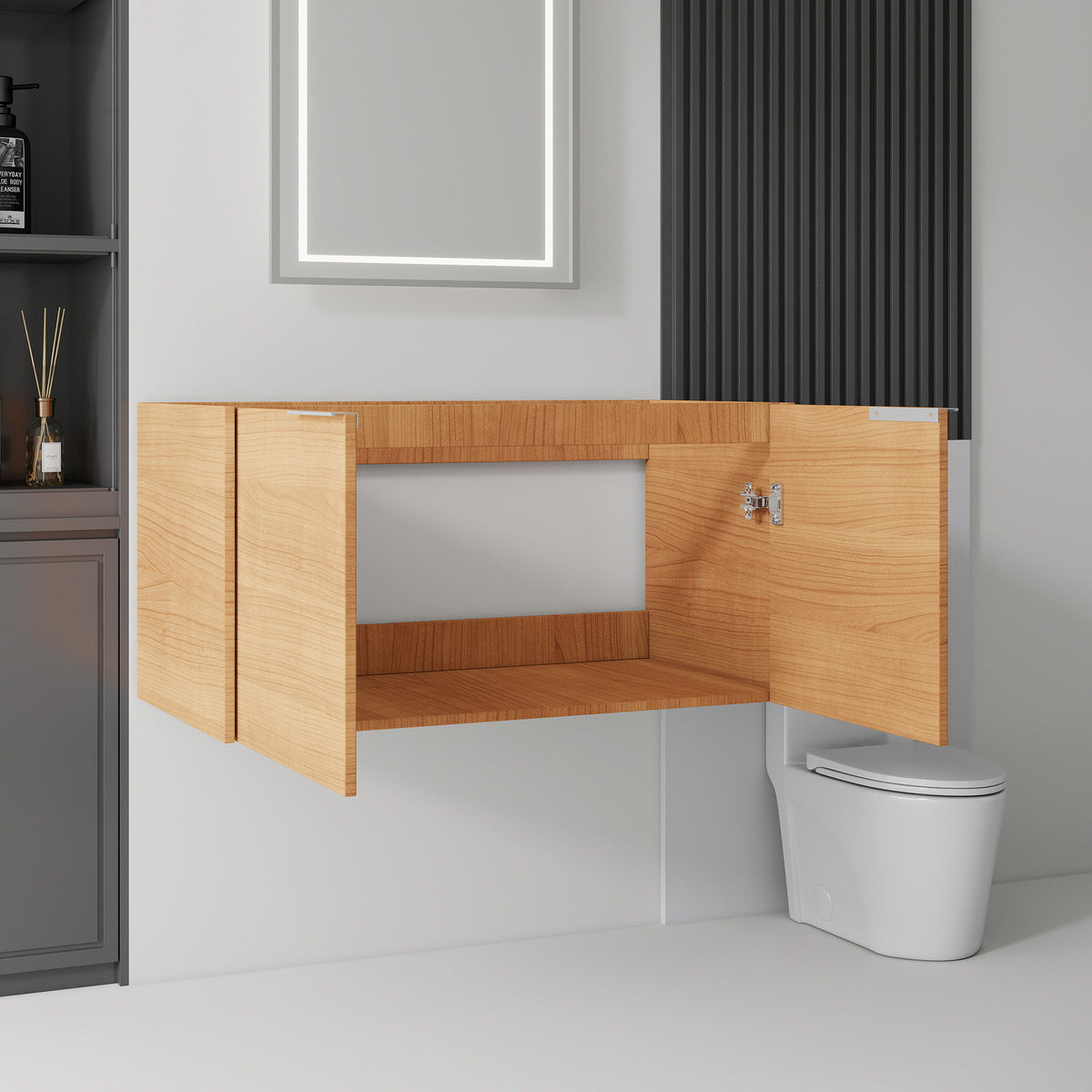 Floating Bathroom Vanity Cabinet &amp; Soft Close Double Doors, Spacious Interior Storage, Wall Mounted, Cabinet Only