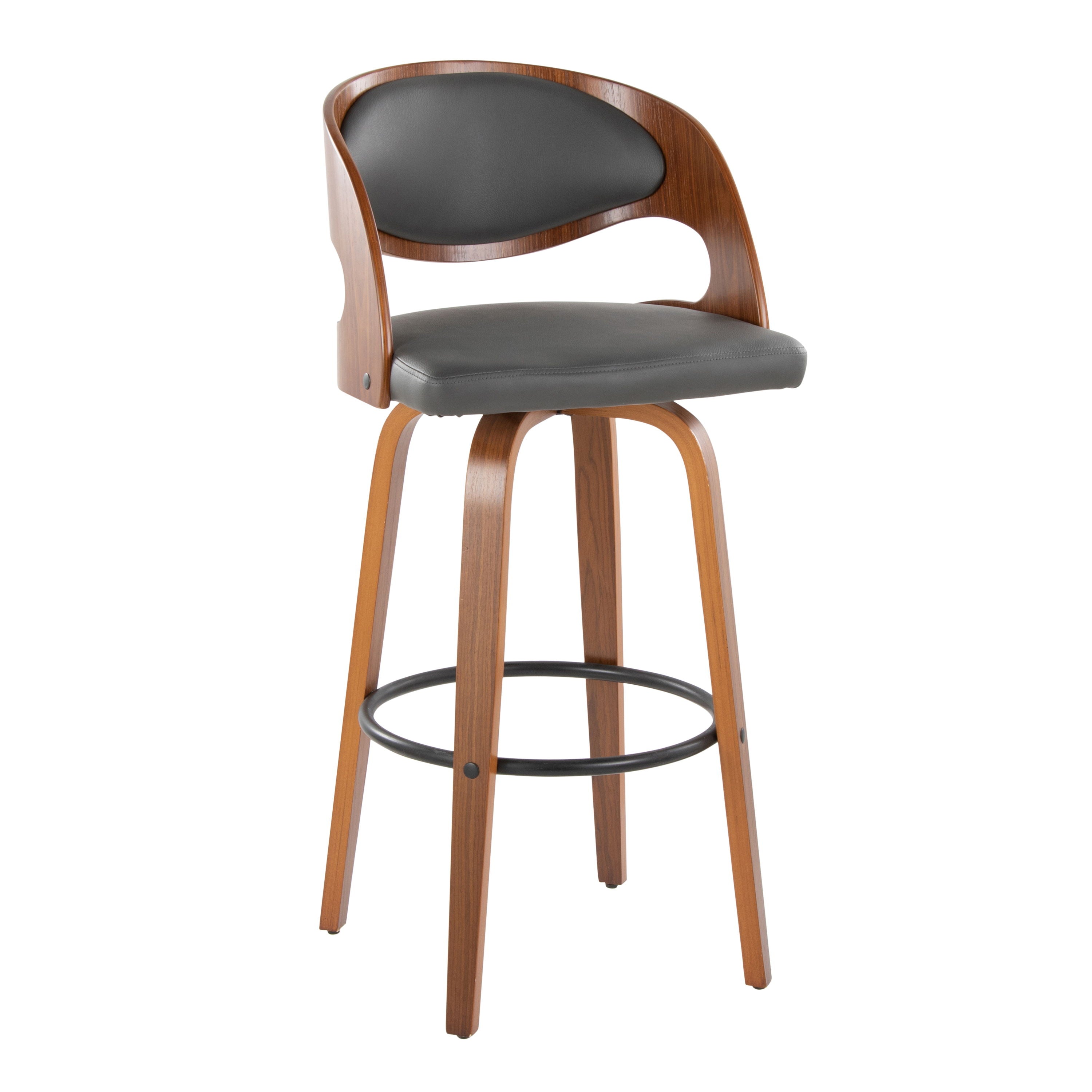 Pino - Mid Century Modern Fixed Height Barstool With Swivel &amp; Round Footrest (Set of 2)