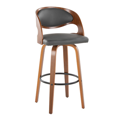 Pino - Mid Century Modern Fixed Height Barstool With Swivel &amp; Round Footrest (Set of 2)
