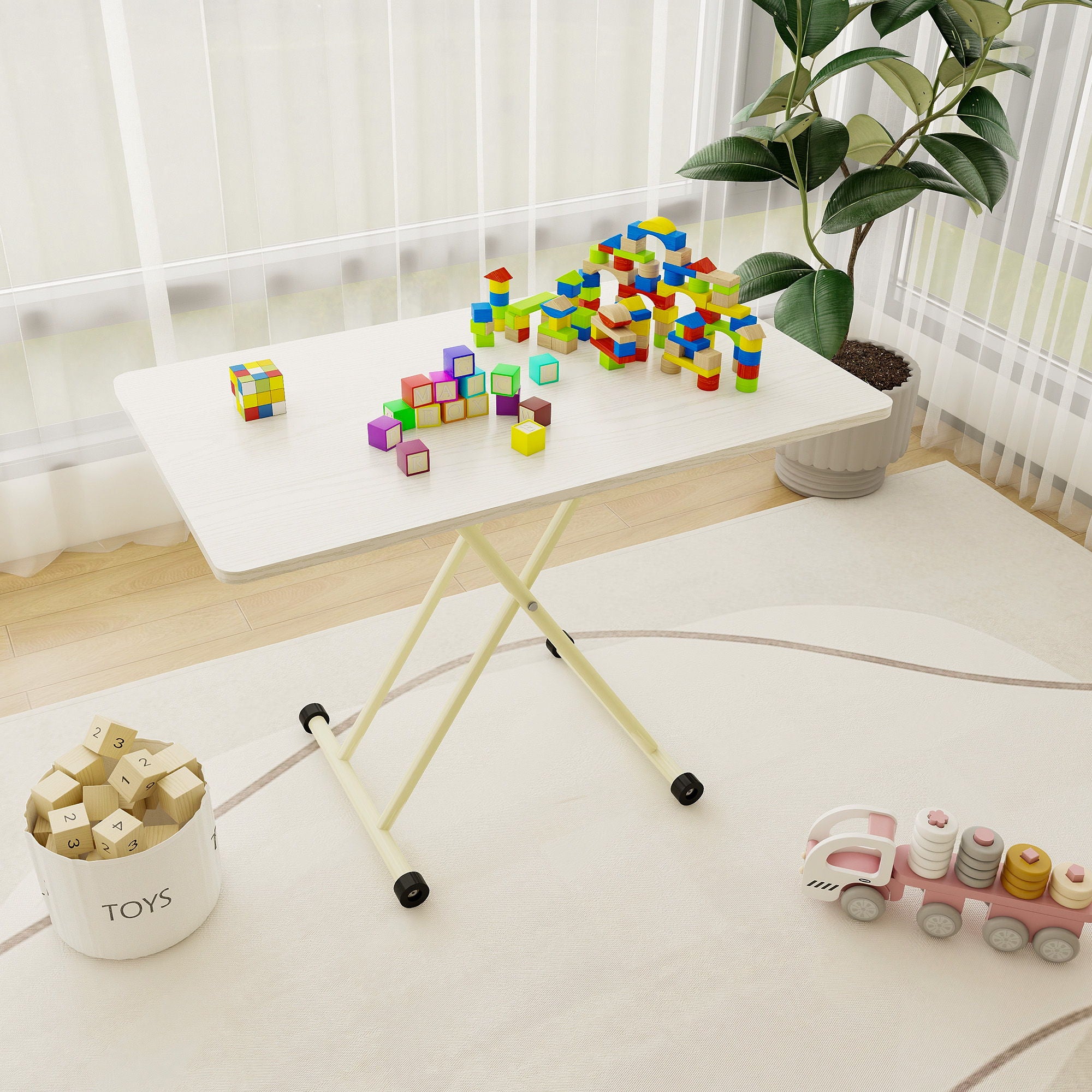Adjustable Standing Table, Indoor &amp; Outdoor Use, Portable With Adjustable Height - Off White / White