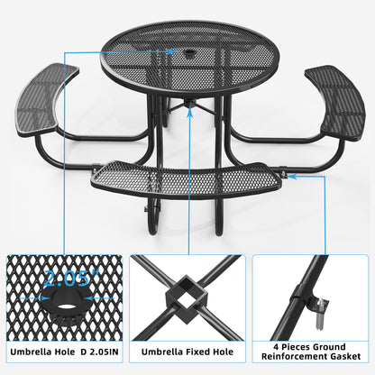 Round Outdoor Steel Picnic Table 46&quot; With Umbrella Pole