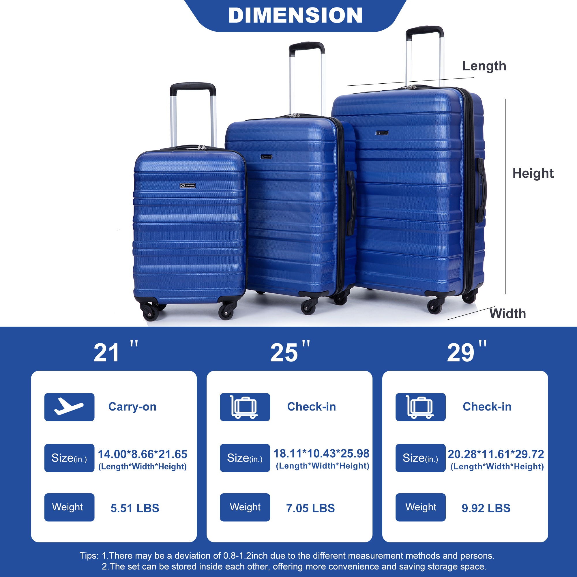Expandable 3 Piece Luggage Sets Lightweight &amp; Durable Suitcase, Spinner Wheels, Tsa Lock