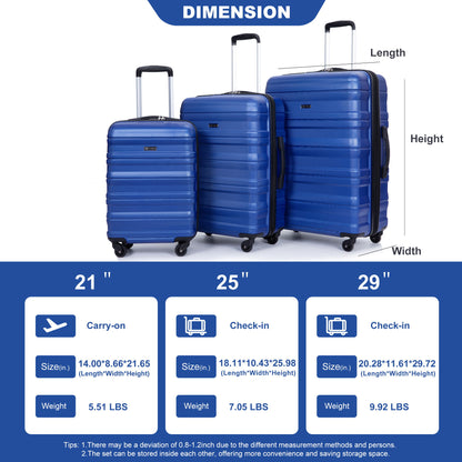 Expandable 3 Piece Luggage Sets Lightweight &amp; Durable Suitcase, Spinner Wheels, Tsa Lock