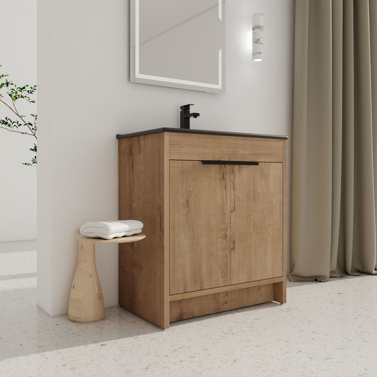 30" Freestanding Bathroom Cabinet With Basin &amp; 2 Soft Close Doors - Imitative Oak