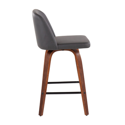 Toriano - Mid Century Modern Fixed Height Counter Stool &amp; Square Footrest (Set of 2)