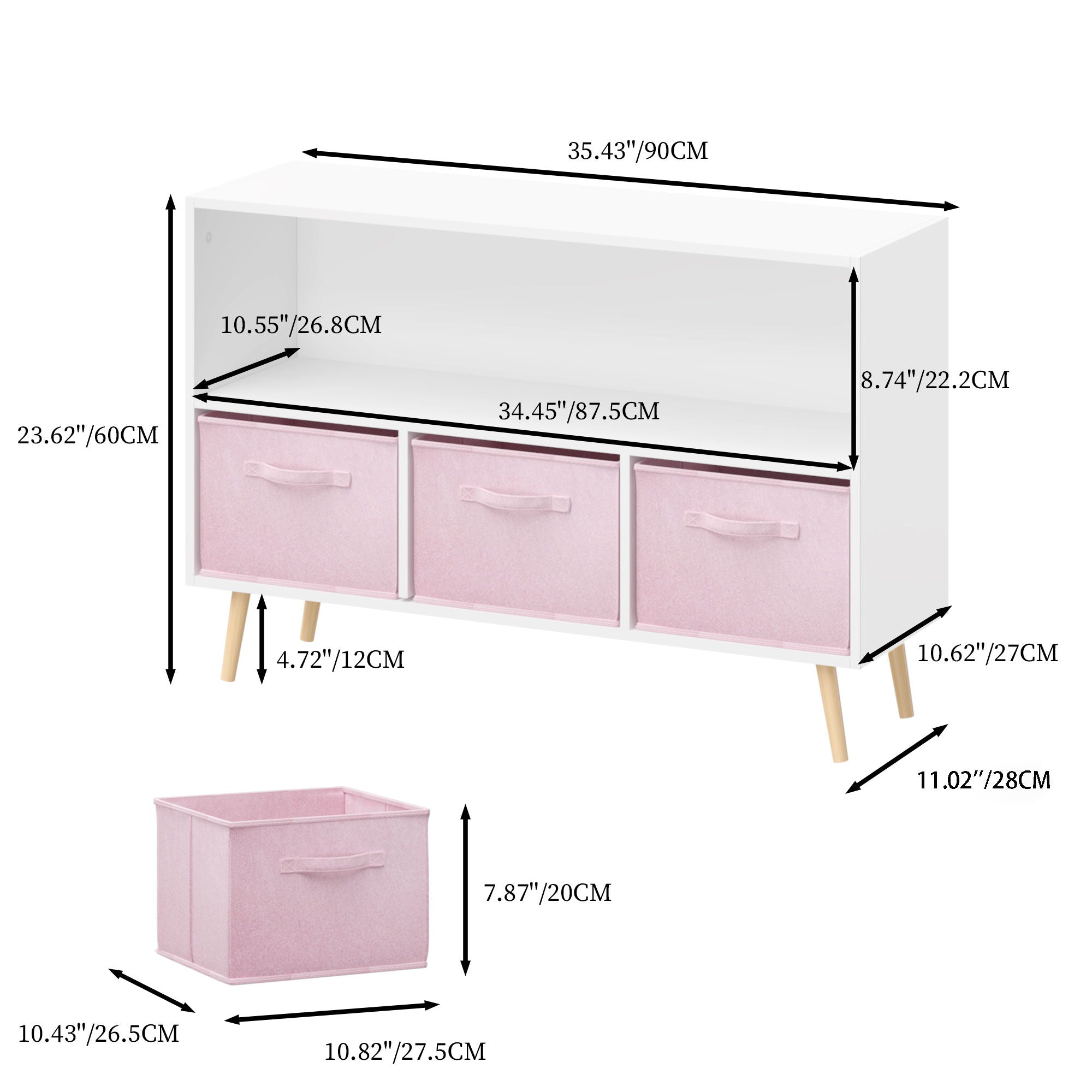Kids Bookcase With Collapsible Fabric Drawers, Children&