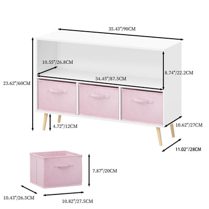 Kids Bookcase With Collapsible Fabric Drawers, Children&