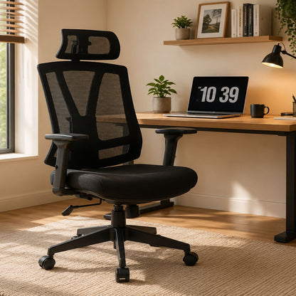 Office Chair With Adjustable Headrest &amp; Back, High Back Swivel Desk Chair - Black