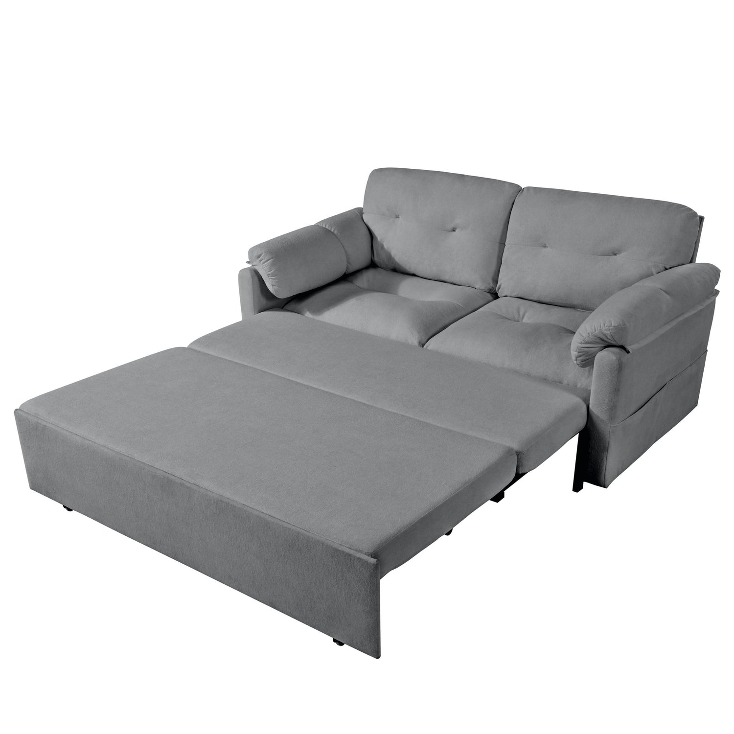 Modern Convertible Sleeper Sofa Bed With Pull-Out Queen Design, Side Storage &amp; Thick Cushions