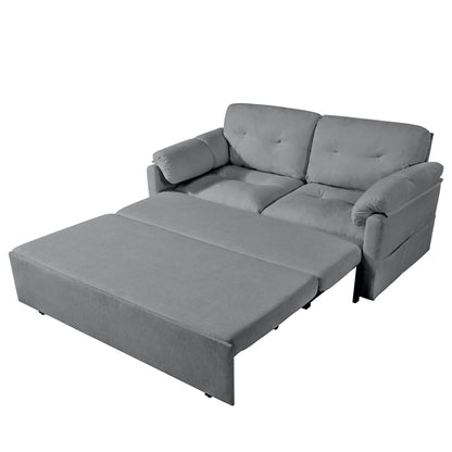 Modern Convertible Sleeper Sofa Bed With Pull-Out Queen Design, Side Storage &amp; Thick Cushions