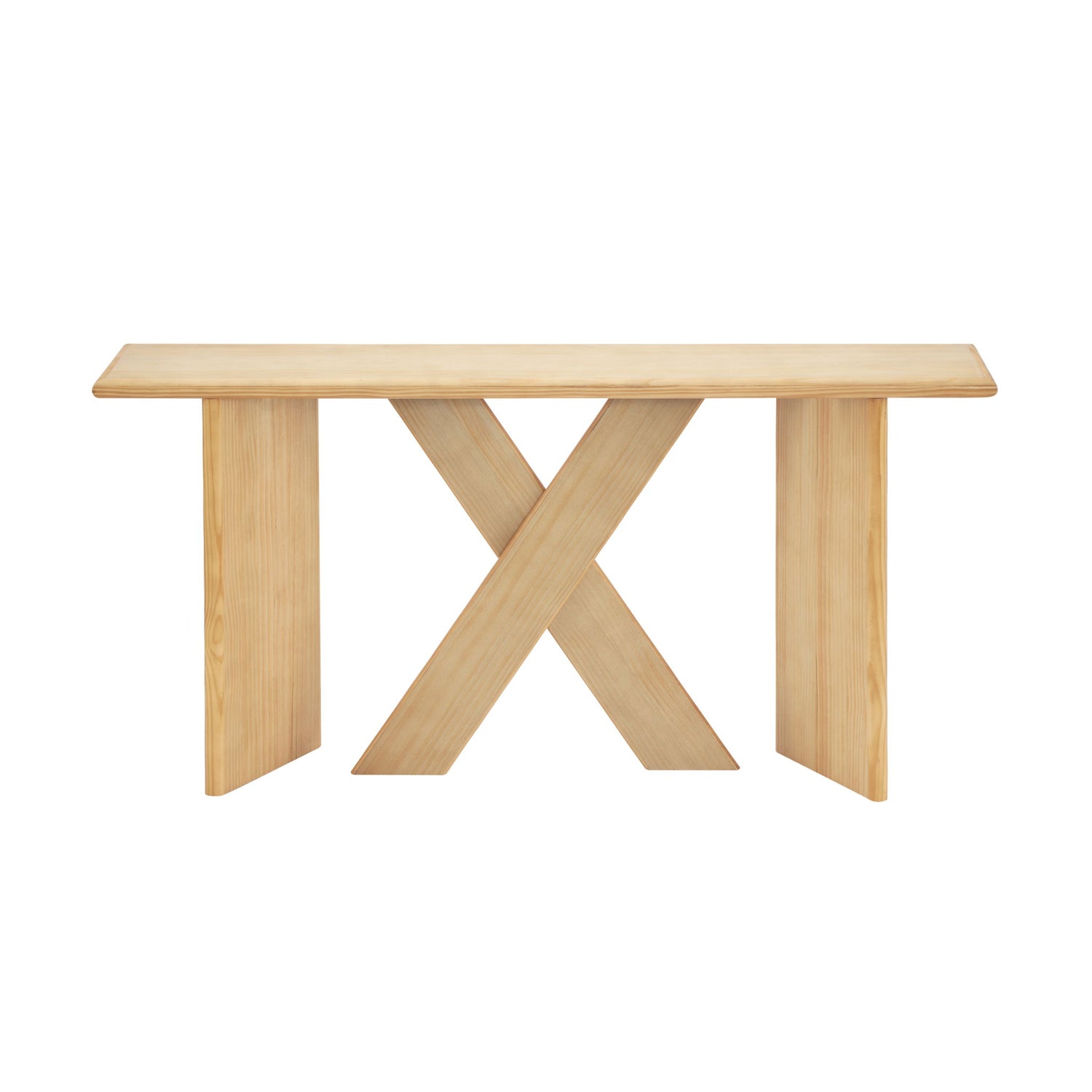 X-Frame Console Table, Angled Cross Leg Design, Rounded Edges - Natural