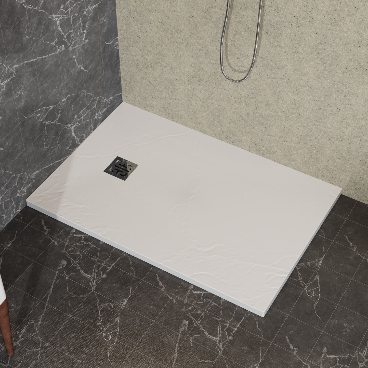 ABS &amp; Acrylic Shower Base With Drain Kit And Stainless Steel Cover - White