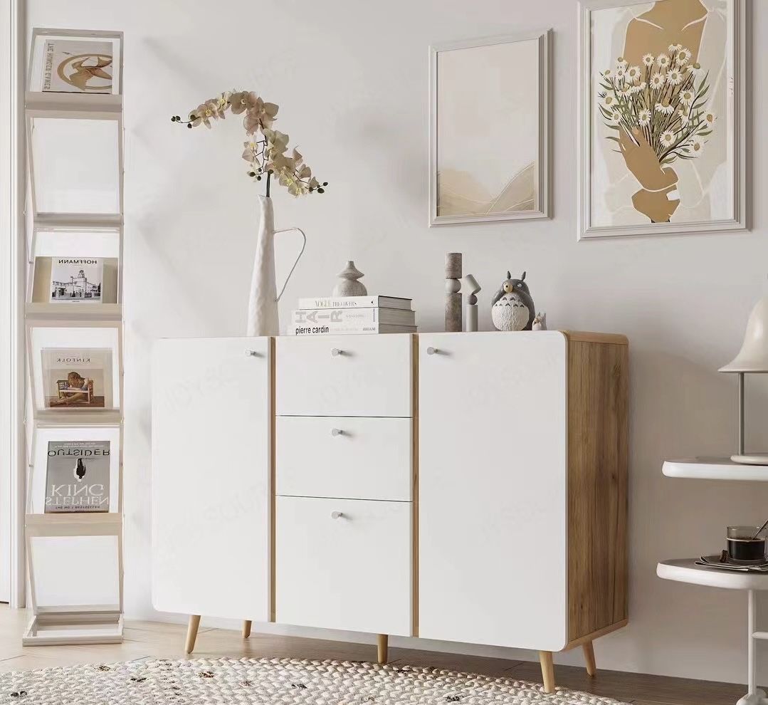 Sideboard Buffet Cabinet With 3 Drawers &amp; 2 Doors, Buffet Cabinet With Adjustable Shelves For For Living Room Dining Room Hallway, Kitchen - White