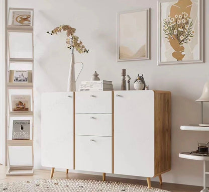 Sideboard Buffet Cabinet With 3 Drawers &amp; 2 Doors, Buffet Cabinet With Adjustable Shelves For For Living Room Dining Room Hallway, Kitchen - White