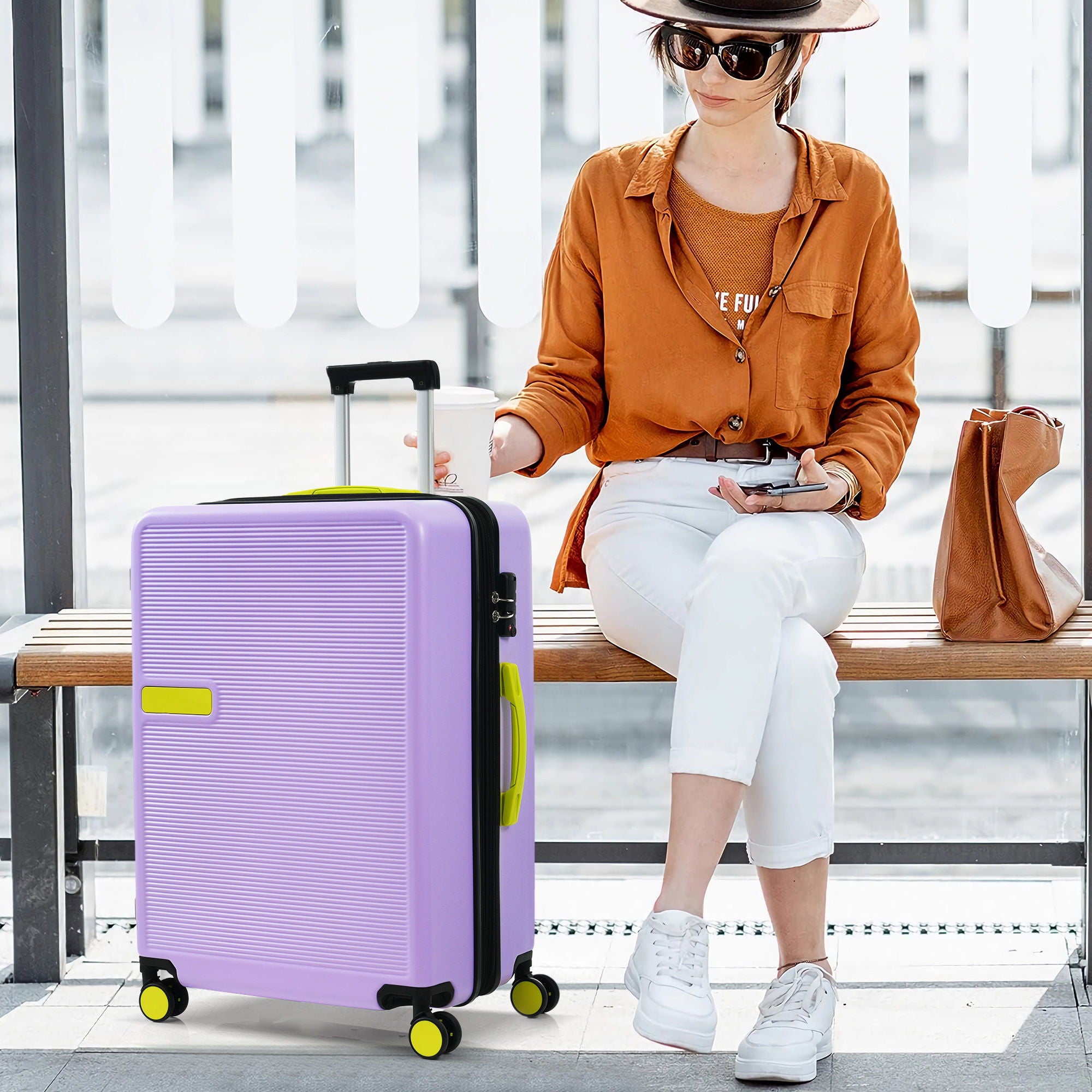 Hardshell Luggage Sets 3 Pieces Contrast Color Suitcase With Spinner Wheels And Tsa Lock 20&quot; 24&quot; 28&quot; Available