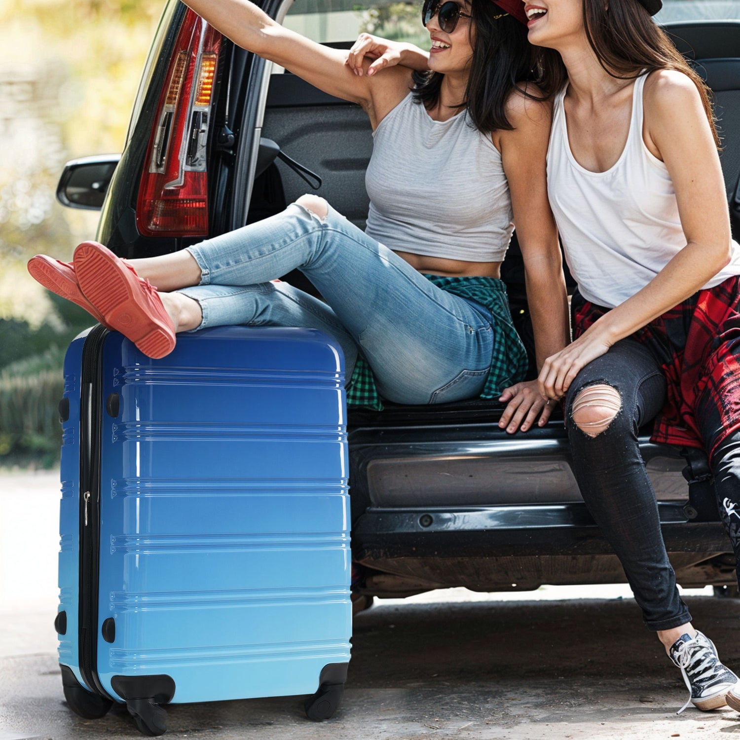 Hardshell Luggage Sets 3 Piece Gradient Color Expandable Suitcase With Spinner Wheels And Tsa Lock Lightweight 20&quot; 24&quot; 28&quot; Available