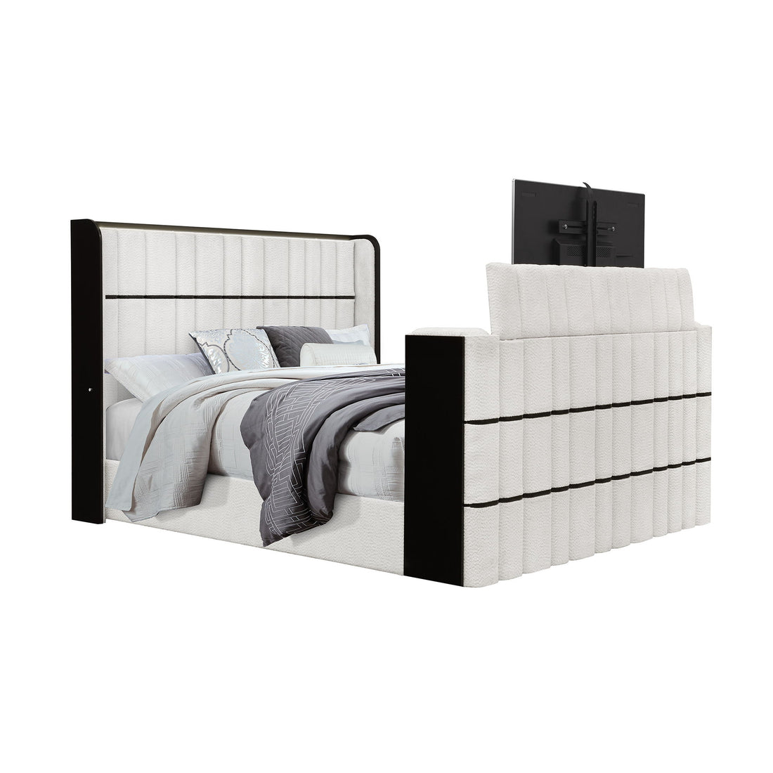 Isaiah - 5 Piece Bedroom Set With TV Lift-LED, Speakers And Fireplace