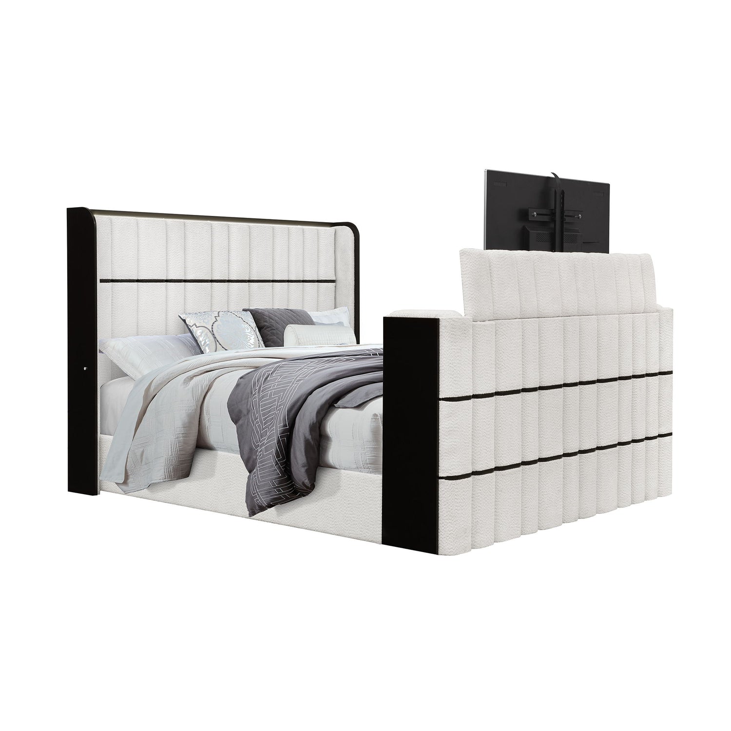 Isaiah - Bed With TV Lift-LED Speakers And Fireplace