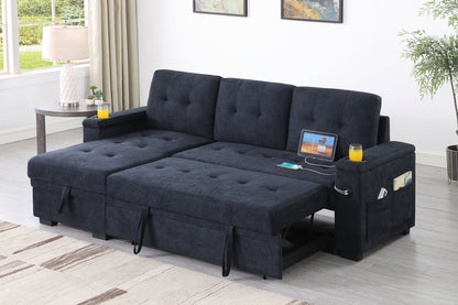 Ashlyn II - 84&quot;W Woven Fabric Reversible Sleeper Sectional Sofa with Storage Chaise