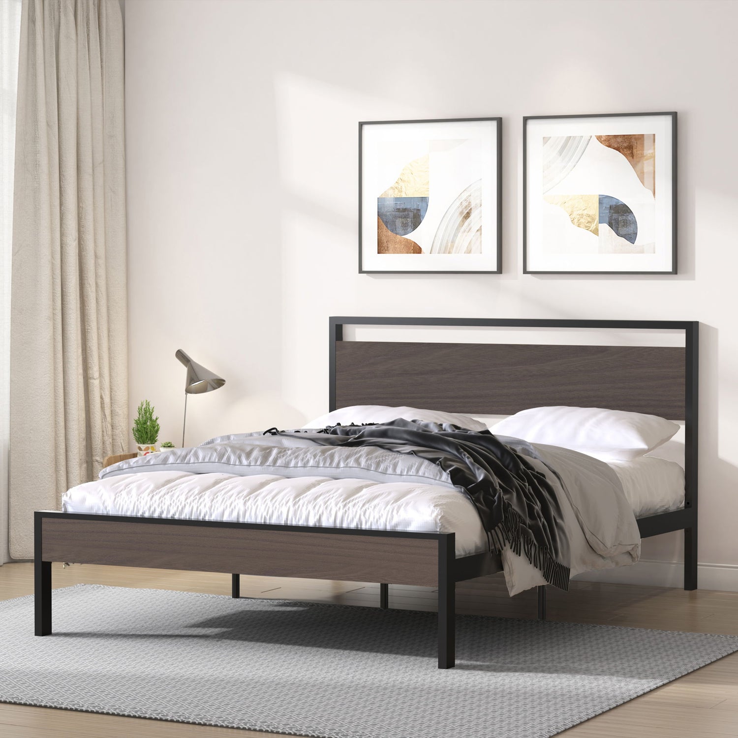 Ceres - Metal Bed With Wood Headboard &amp; Footboard