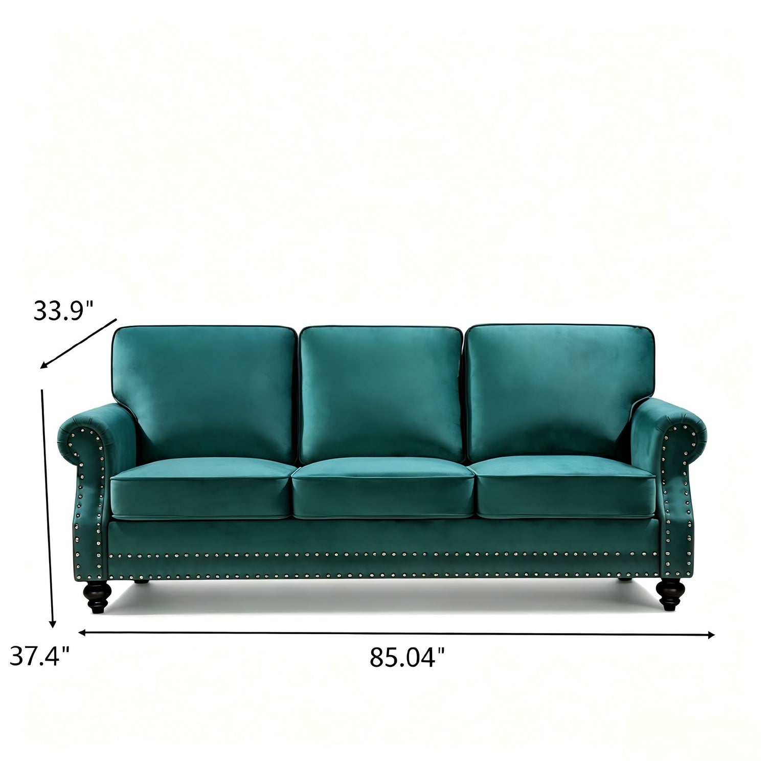 3 Seater Sofa With Nailhead Trim And Turned Legs For Living Room