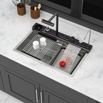 30&quot; Single Bowl Kitchen Sink With Smart LED Faucet