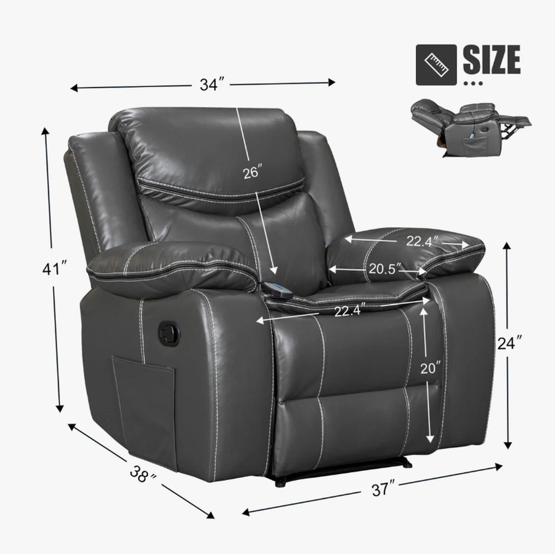 Recliner Chair With Vibration And Heating - Gray