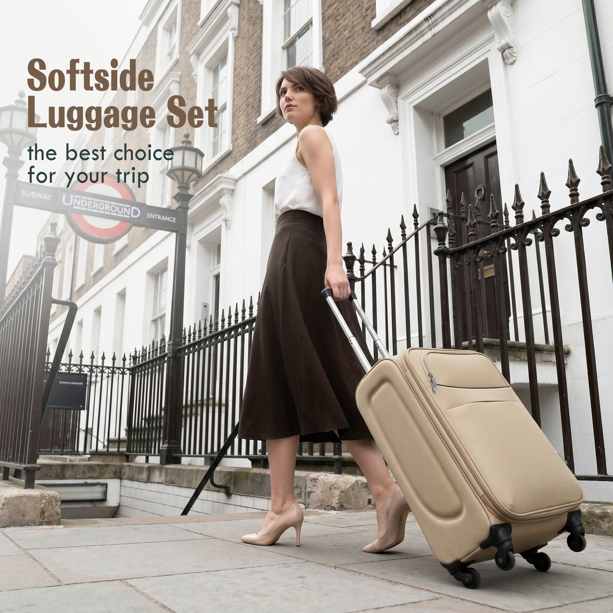 Softside Luggage 4 Piece Set With Expandable Spinner Wheels