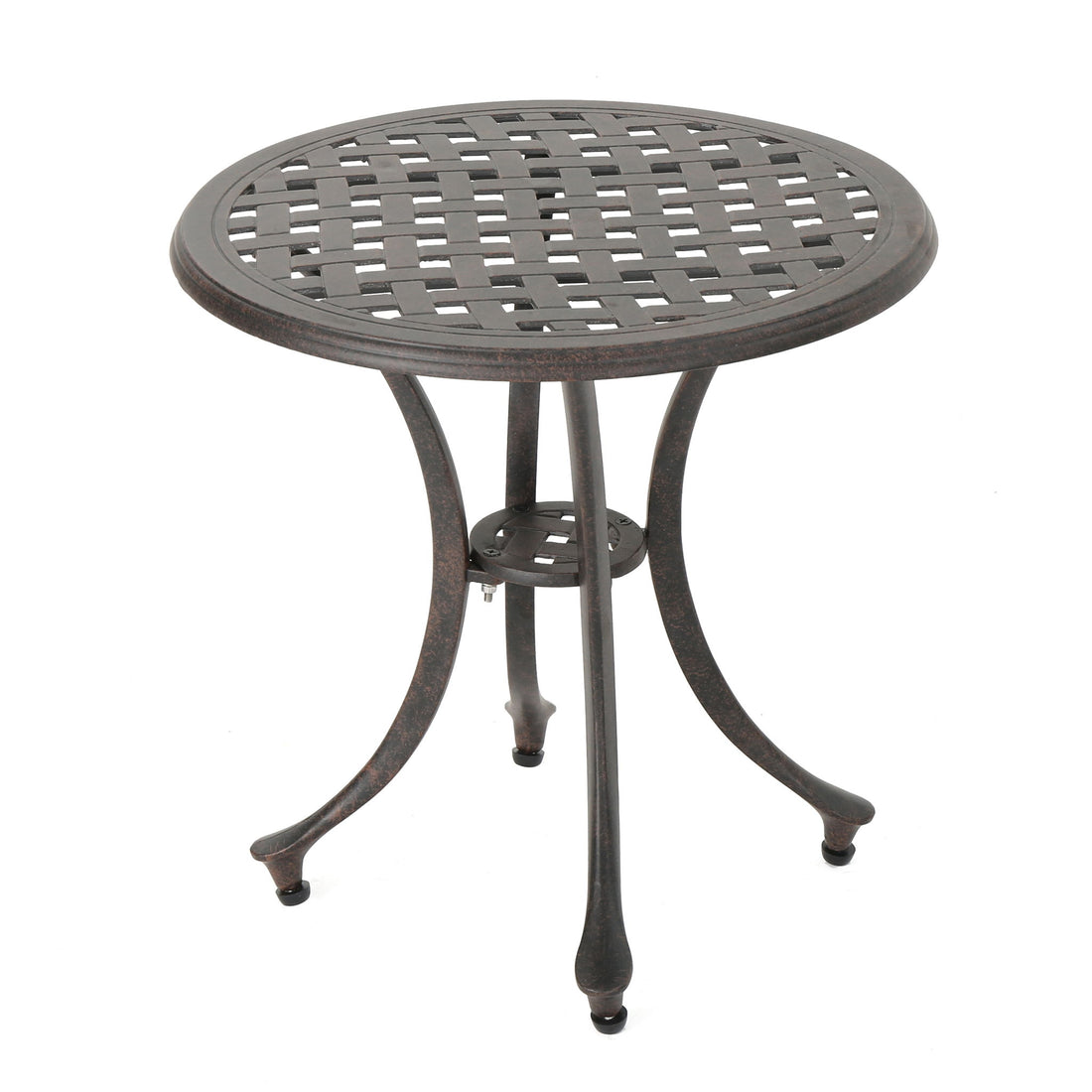 Lunaire - Outdoor Round Cast Aluminum Side Table With Lattice Top And Curved Legs - Bronze