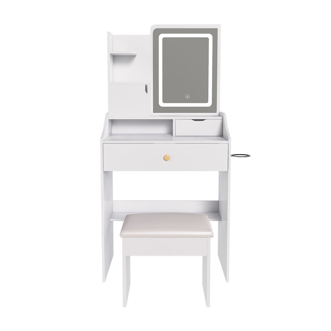 LED Vanity Mirror With Stool, 2 Drawers &amp; 5 Storage Cabinets, Adjustable Lighting Mdf Dressing Table For Bedroom - White