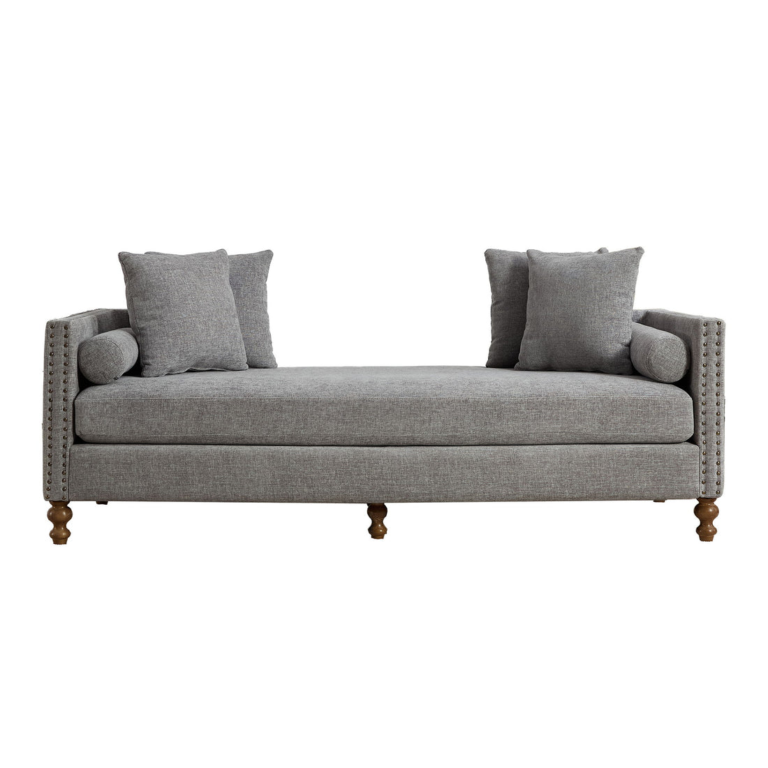 Upholstered Chaise Lounge Indoor With Nailheads, Sleeper Sofa Couch With 4 Throw Pillows &amp; 2 Bolsters, Daybed With Rubberwood Legs