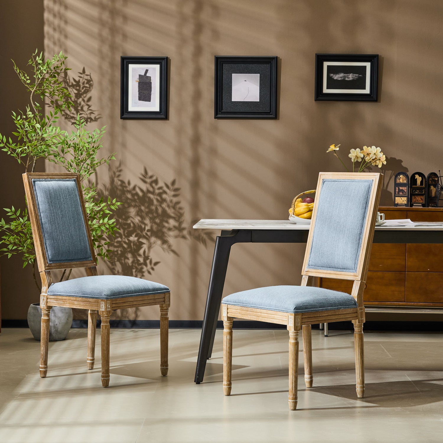 French Country Style Dining Chair With Upholstered Seating And Fluted Legs