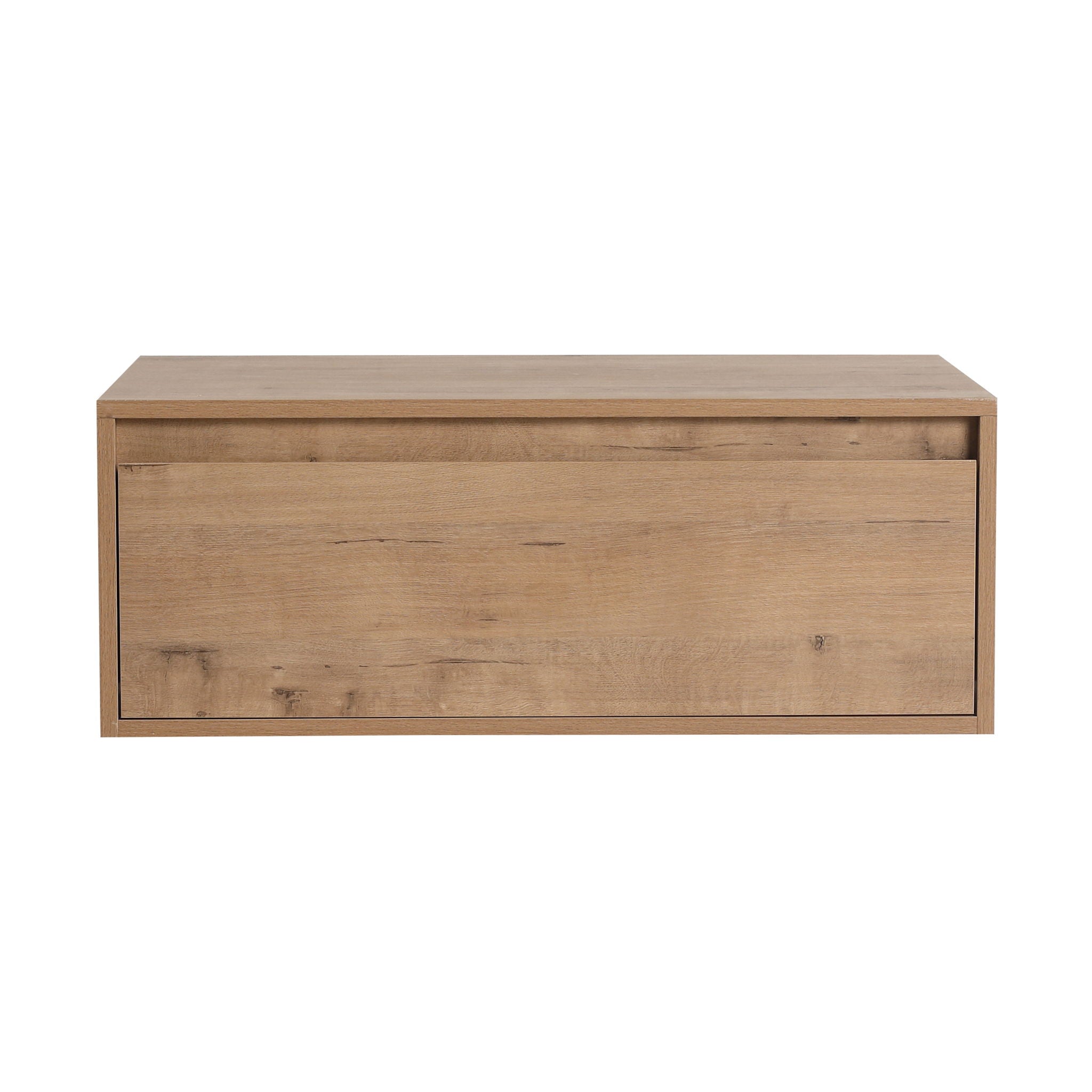 30" Wall Mounted Dressing Table With Mirror, Frame Storage Cabinet, Soft Close Door - Imitative Oak