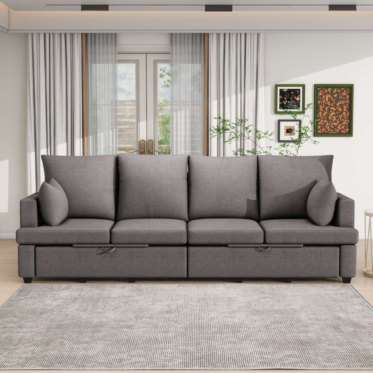 4 Seat Chenile Sectional Sofa Set With 2 Pilows, Freely Combinable