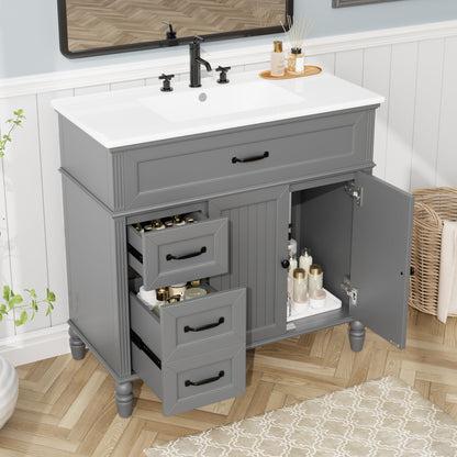 Bathroom Vanity With Sink, Freestanding Cabinet &amp; Drawers