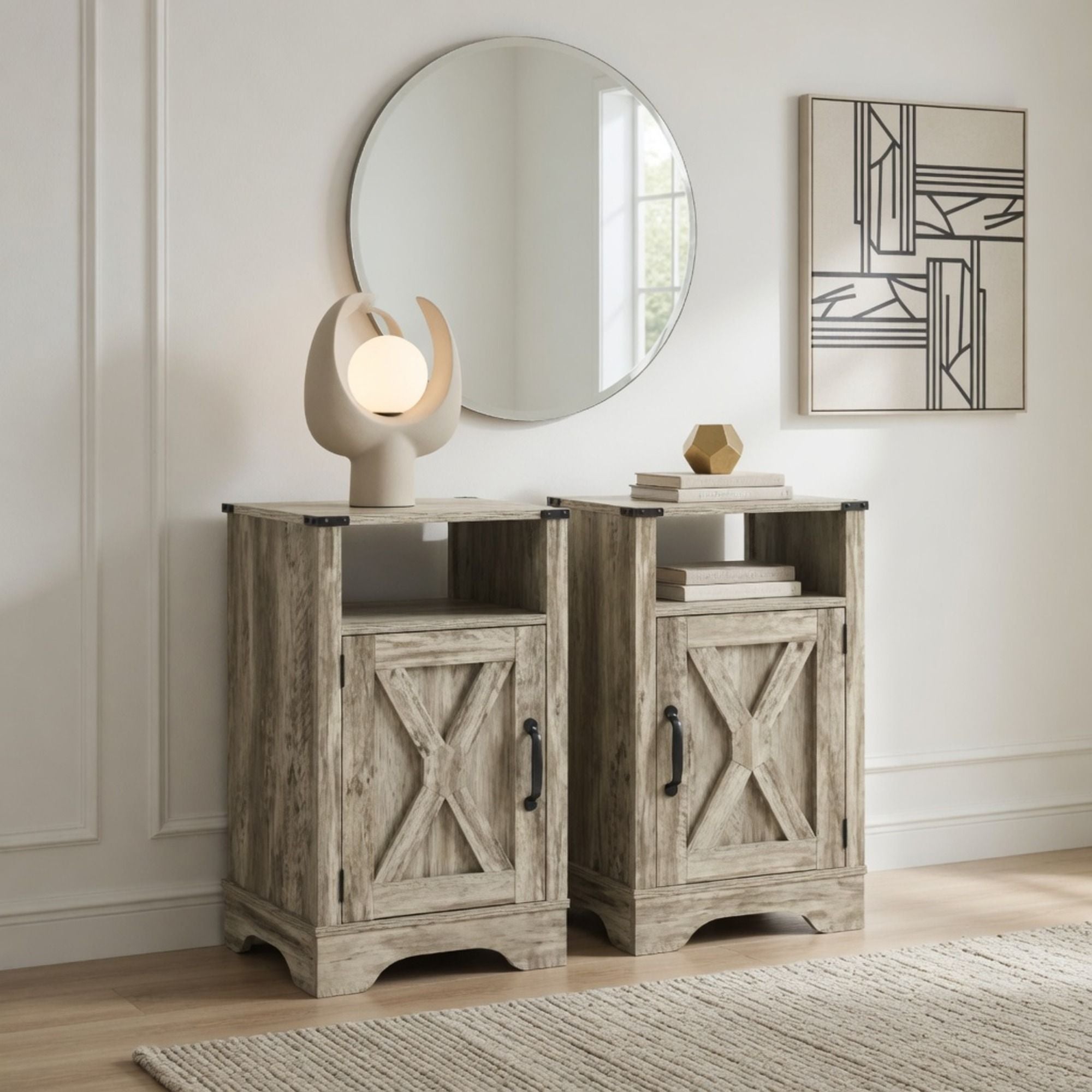 Farmhouse Nightstand, Charging Station &amp; Storage