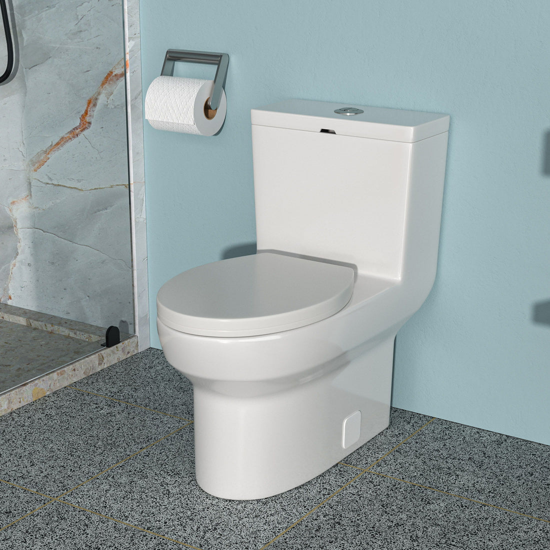 1 Piece Toilet &amp; Dual Flush, Soft Closing Seat - White