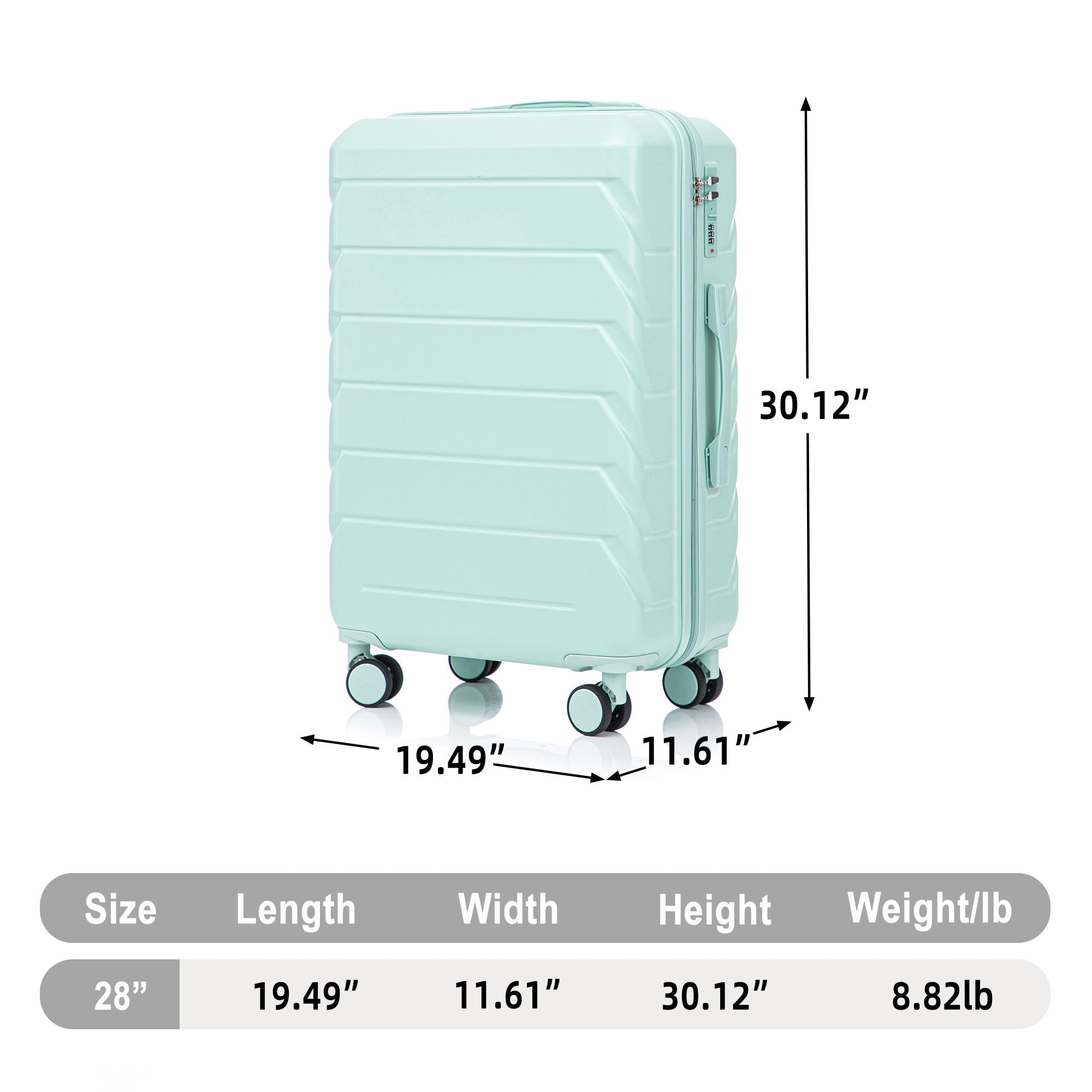 Hard Shell Luggage With Scratch Resistant Surface, 4 Wheels, Combination Lock &amp; Side Hooks