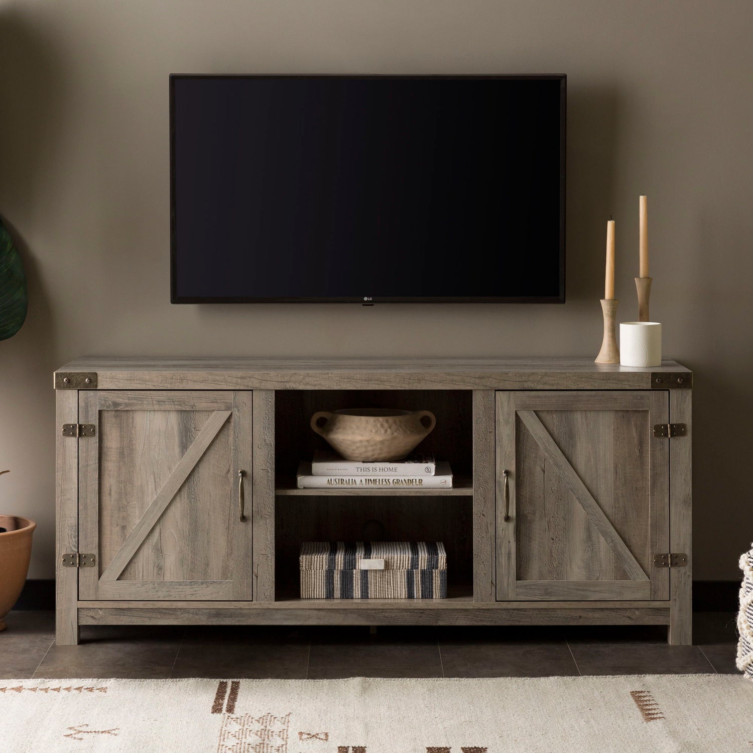 Farmhouse Barn Door TV Stand For TVs Up To 65&quot;