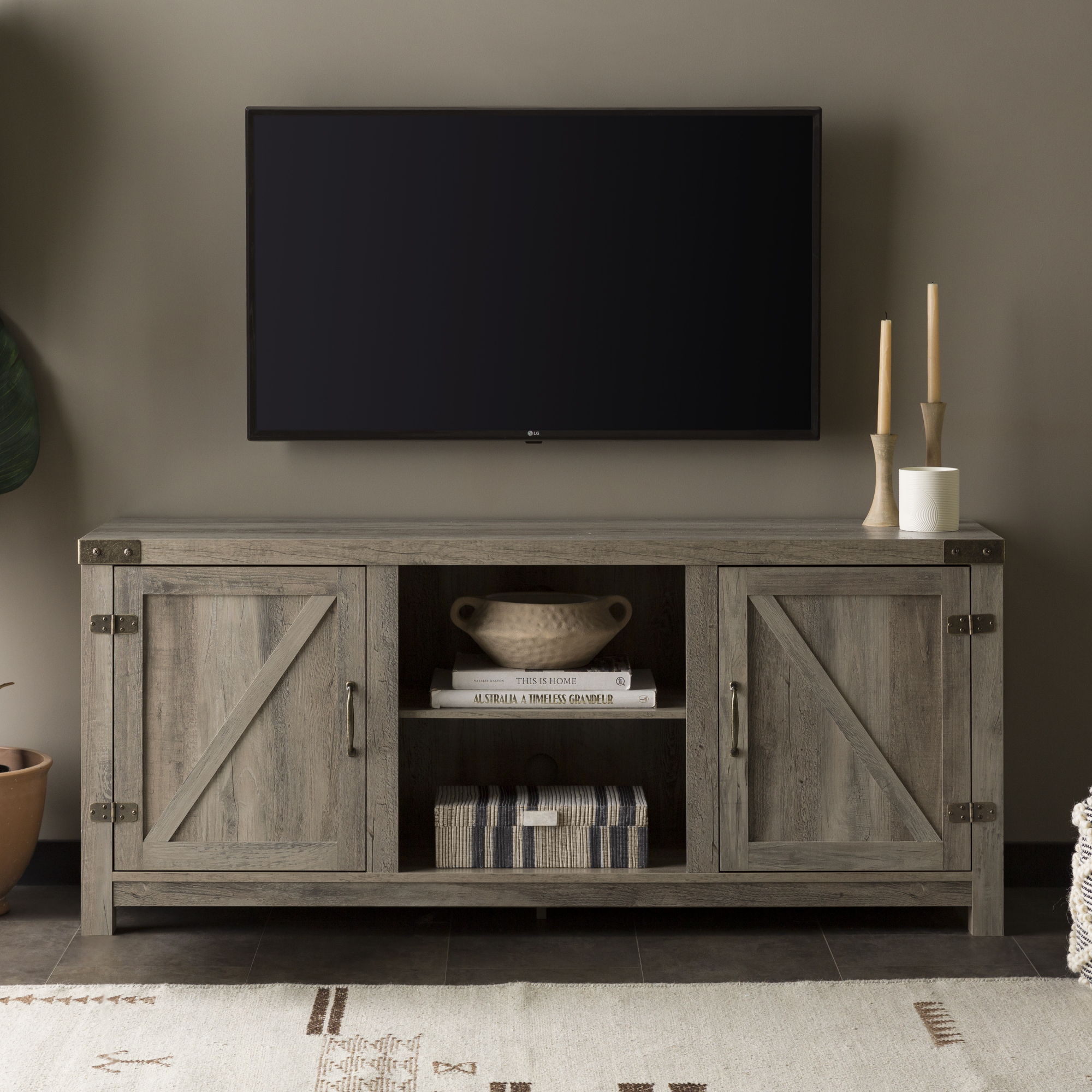 Farmhouse Barn Door TV Stand For TVs Up To 65&quot;
